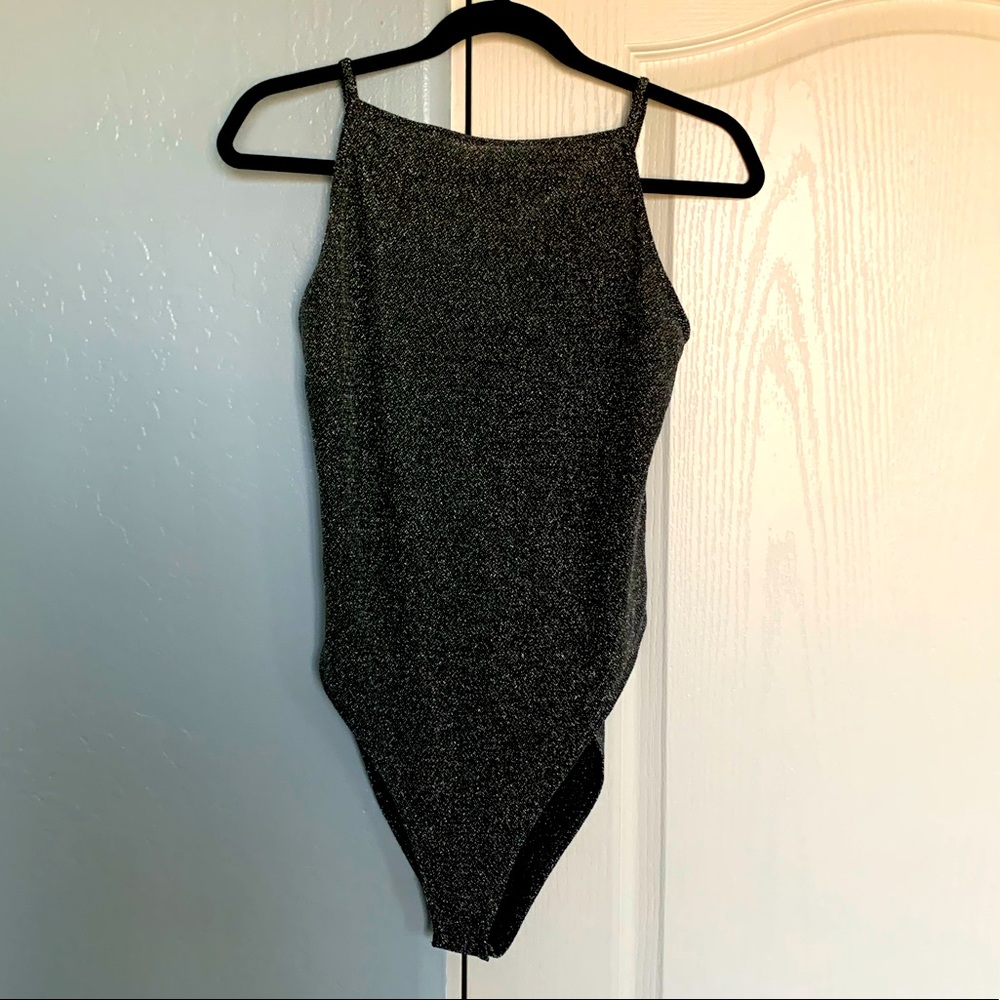 H&M Divided Silver Black Shiny Sparkly Bodysuit